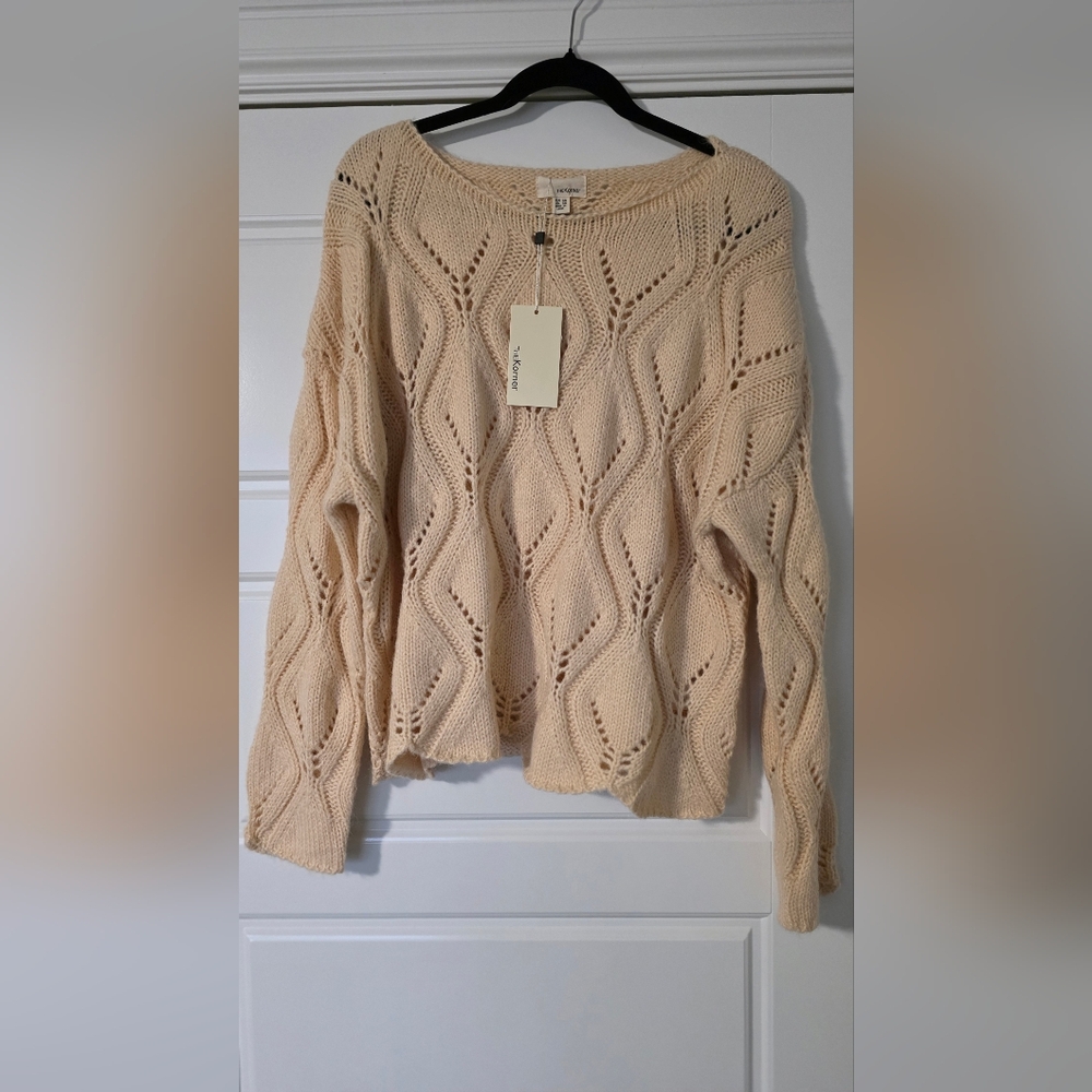 NWT Creamy Light Peach Knit Sweater by The Korner OS Small To XLarge